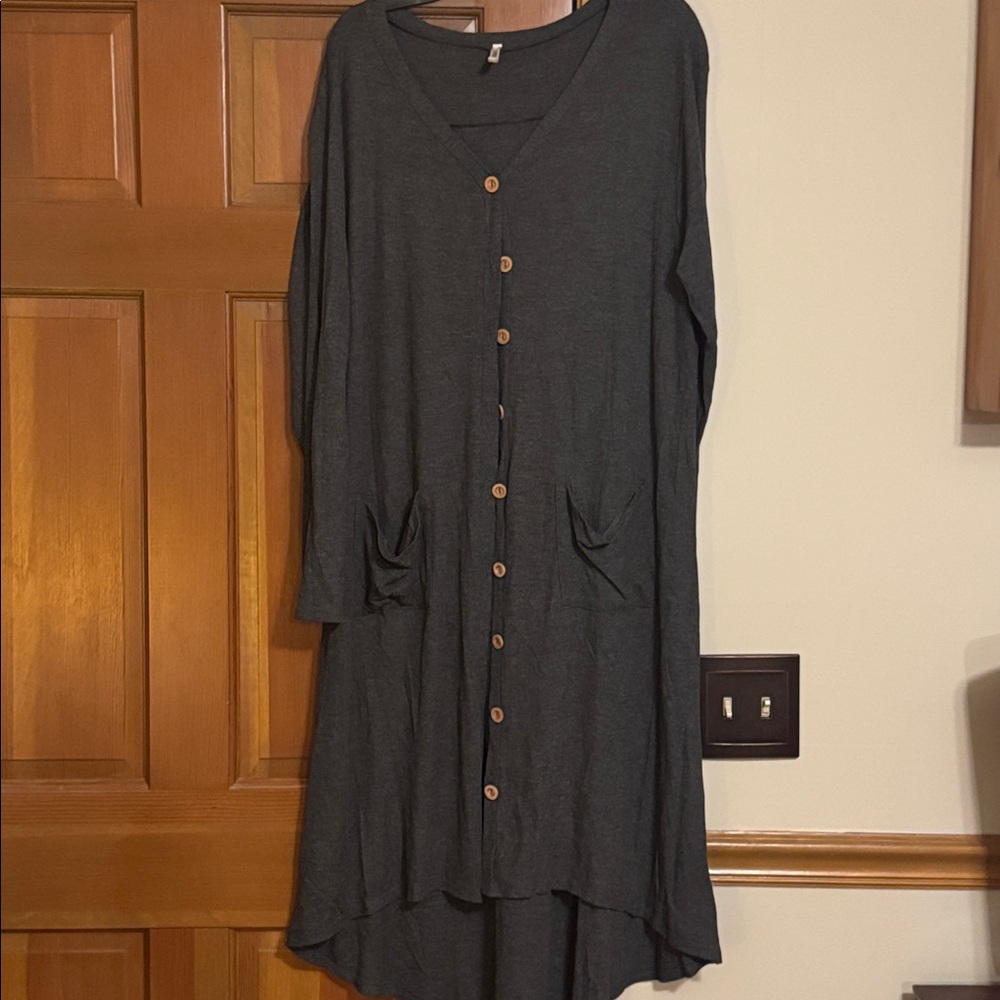 353:  MITTOSHOP NEW PLUS BUTTON FRONT DRESS/CARDIGAN JACKET CHARCOAL (R2)